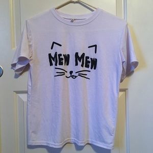 white “mew mew” cat shirt